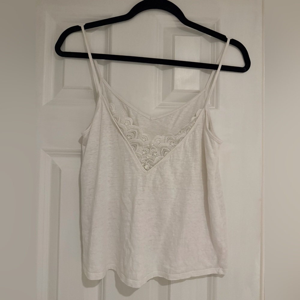 Sezane White Lace Detail Tank Top